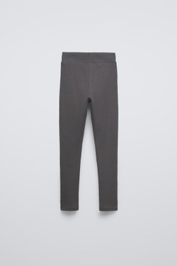 ZARA КОМПЛЕКТ ИЗ ТОЛСТОВКИ И ЛЕГИНСОВ В РУБЧИК С НАДПИСЬЮ, ЭКРЮ