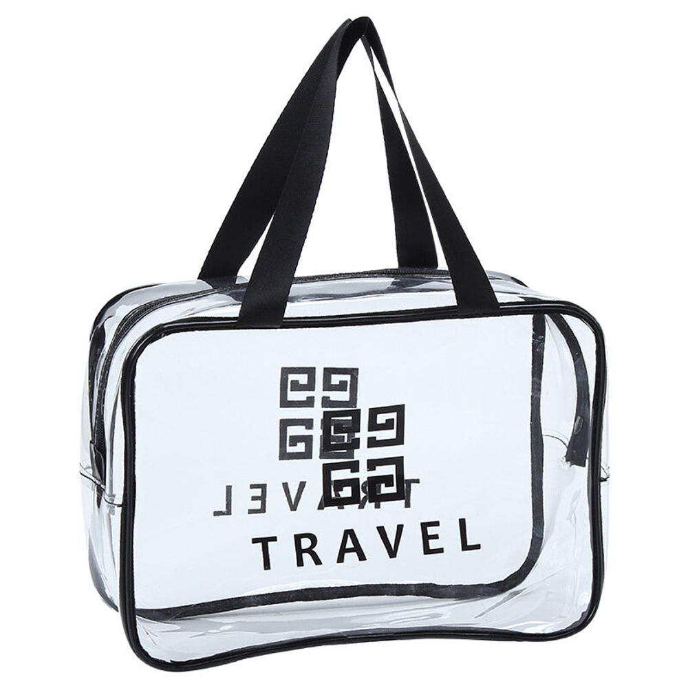 Косметичка водонепроницаемая ПВХ на молнии сумочка с ручкой TRAVEL, прозрачная 29,5*11*21см