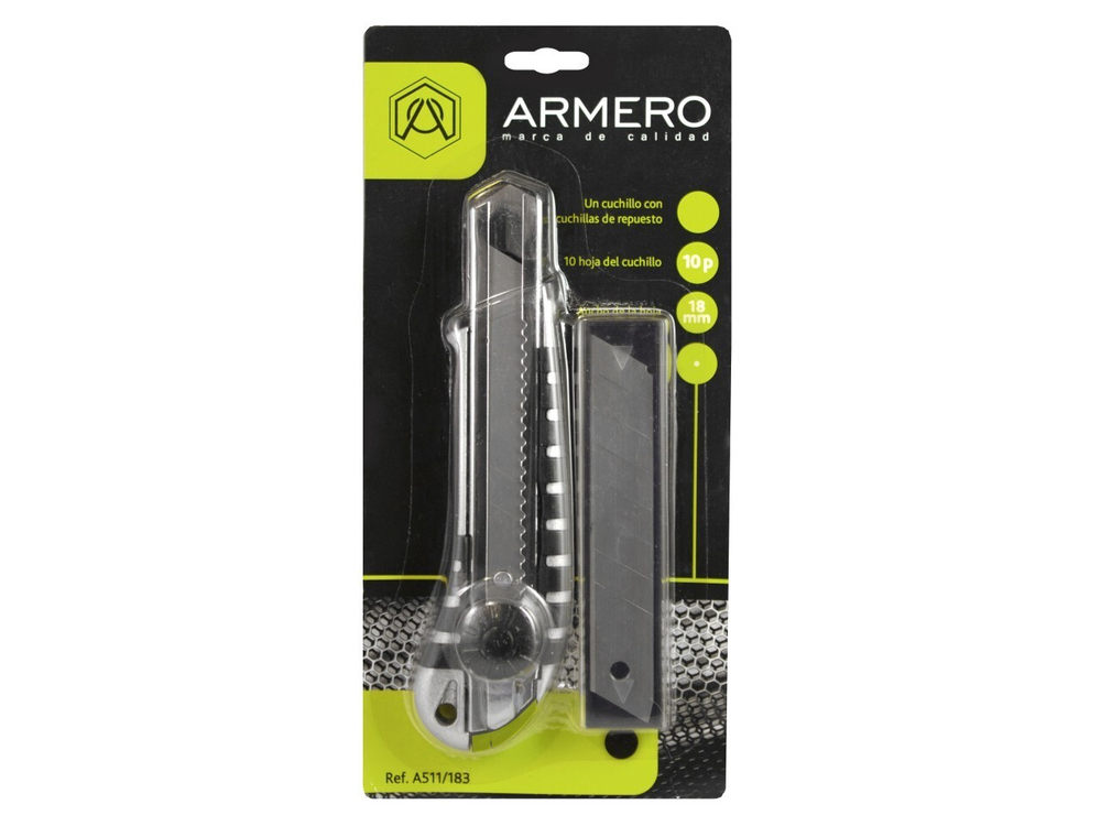 Нож Armero A511/183 с лезвием 18 мм + лезвия 10 шт