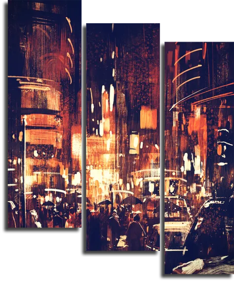 Модульная картина "Улицы ночного города"