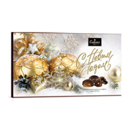 Набор конфет "АССОРТИ" ЗОЛОТЫЕ ШАРЫ с начинками Крем-Брюле/Помадно-сливочная/Шоколадная 250г