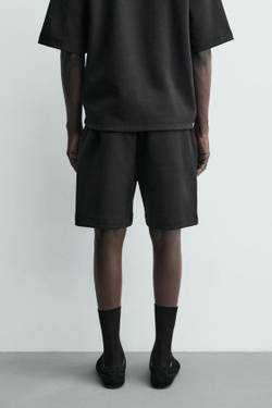 ZARA ШОРТЫ-ДЖОГГЕРЫ RELAXED FIT INTERLOCK, ЧЕРНЫЙ