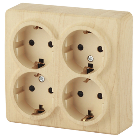 Розетка ЭРА Эксперт 11-2211-11 четверная с заземлением 4х2P+E Schuko со шторками 16A-250В IP20 ОУ горизонт. сосна