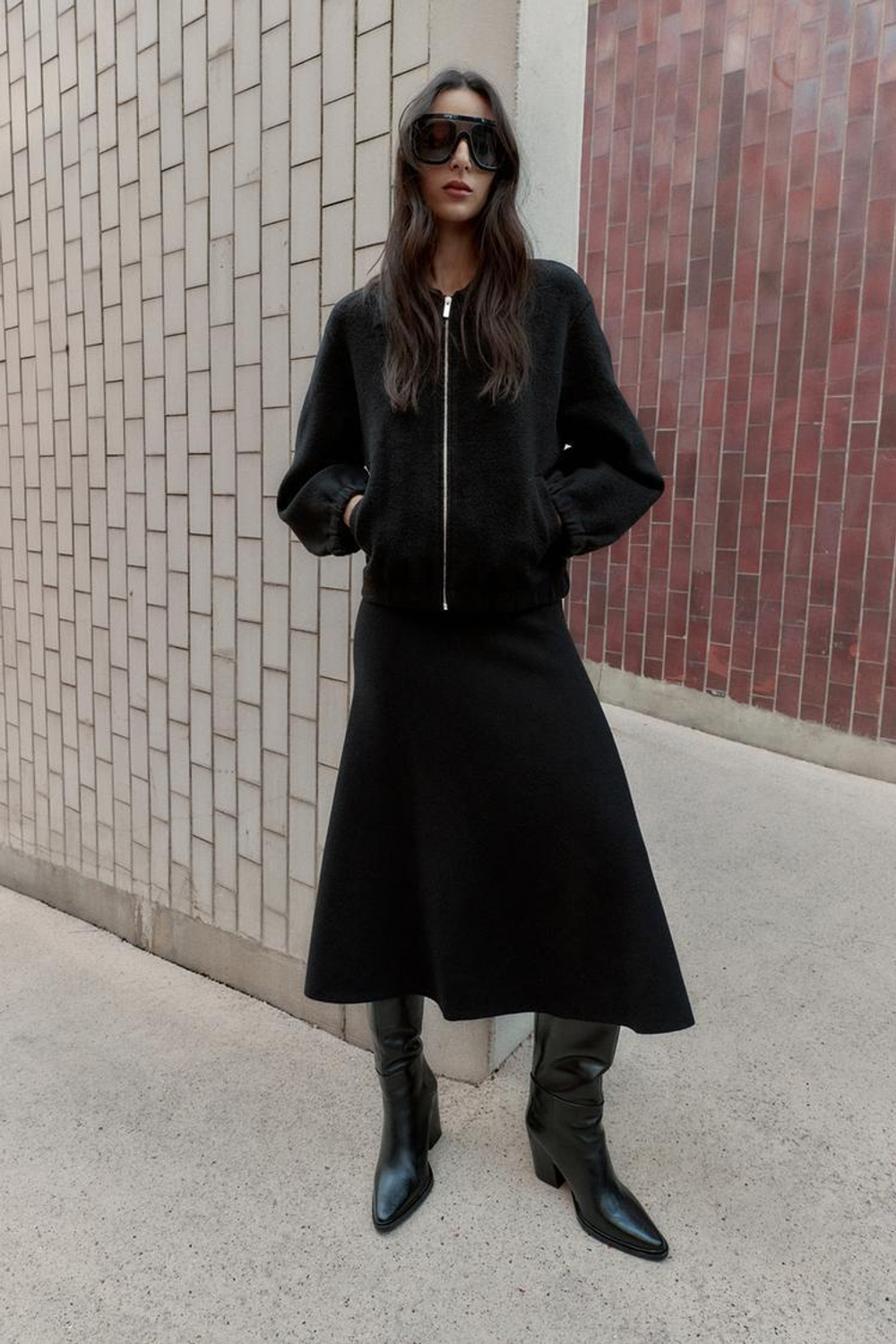 ZARA ТРИКОТАЖНЫЙ БОМБЕР НА МОЛНИИ, ЧЕРНЫЙ