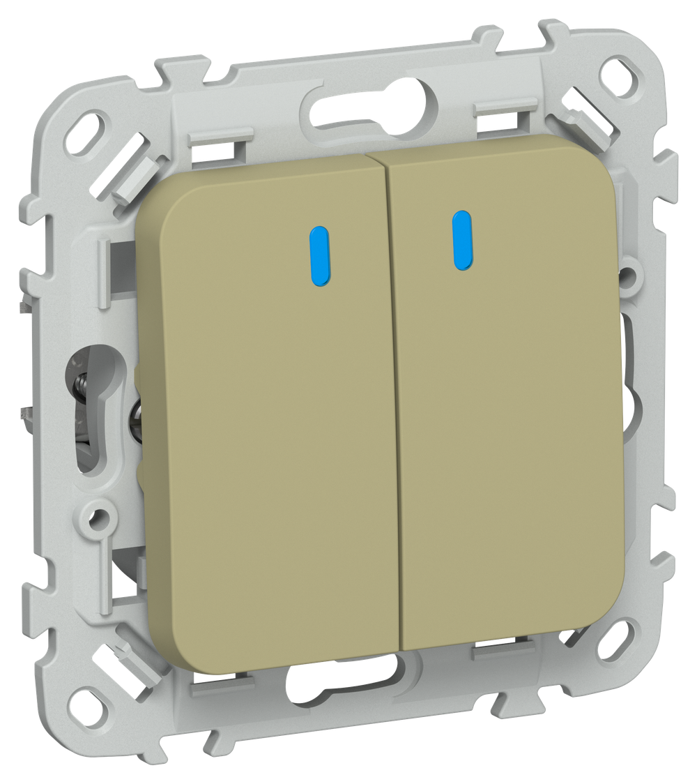 FLITE Выключатель 2-клавишный кнопочный с индикацией 10А ВС12-2-1-ФлО оливковый IEK