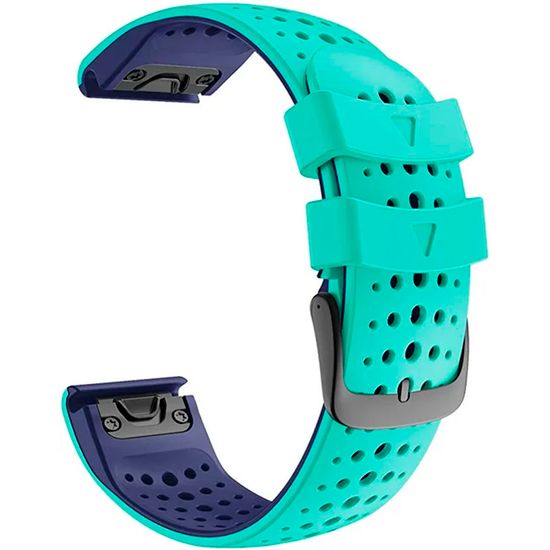 Ремешок дышащий Athlet 22 мм. для Garmin Fenix 7/6/5, EPIX 2, MARQ, Forerunner 935 / 945 / 955 / 965, instinct, instinct 2 двухцветный силиконовый быстросъемный (Бирюзовый/синий)