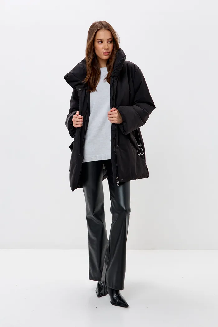 Куртка зимняя на поясе Фрости черного цвета