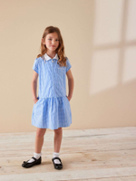 Платье школьное на молнии для девочки Next M82-268, Белый, Голубой