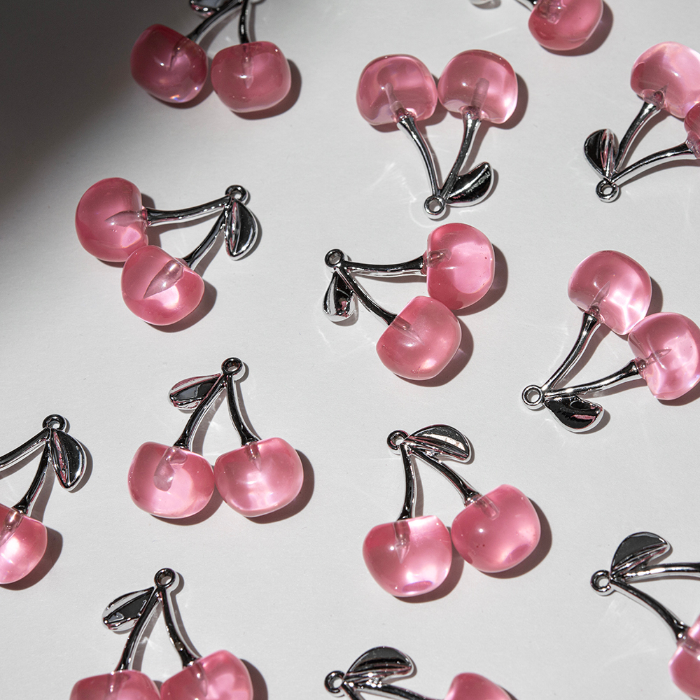 Подвеска "Розовые вишенки", 31*29мм, родирование, акрил