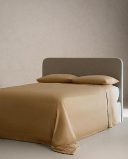 Zara Home - Атласная простыня с двойным декоративным подолом, бежевый, 270x280 см