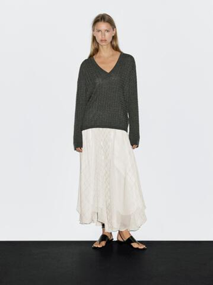 Massimo Dutti Юбка миди асимметричного кроя в клетку, белый