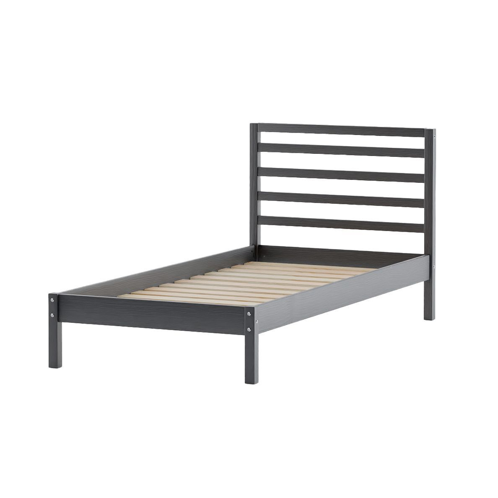 Кровать односпальная 90х200 Тарва из сосны с настилом, серая