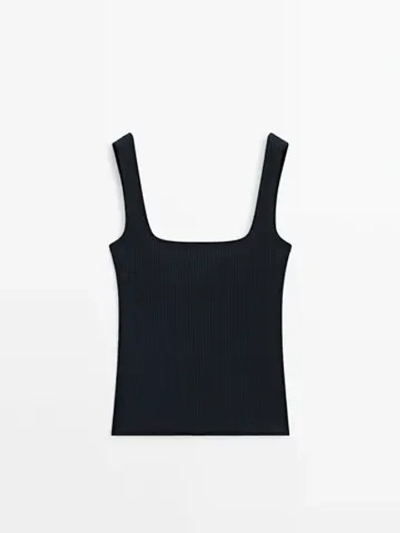 Massimo Dutti Топ в рубчик с квадратным вырезом, темно-синий