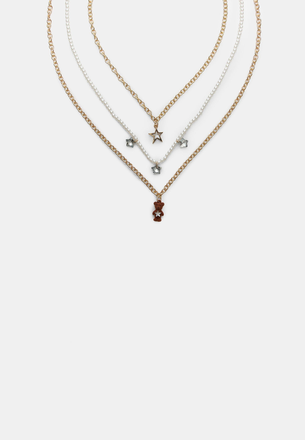 STRADIVARIUS Набор из 3 ожерелий с плюшевыми мишками, золотой