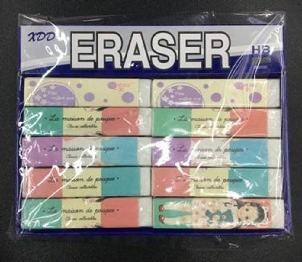 Ластик "Девочка",в картонном держателе, 6,5*1,5см, 4 цвета микс