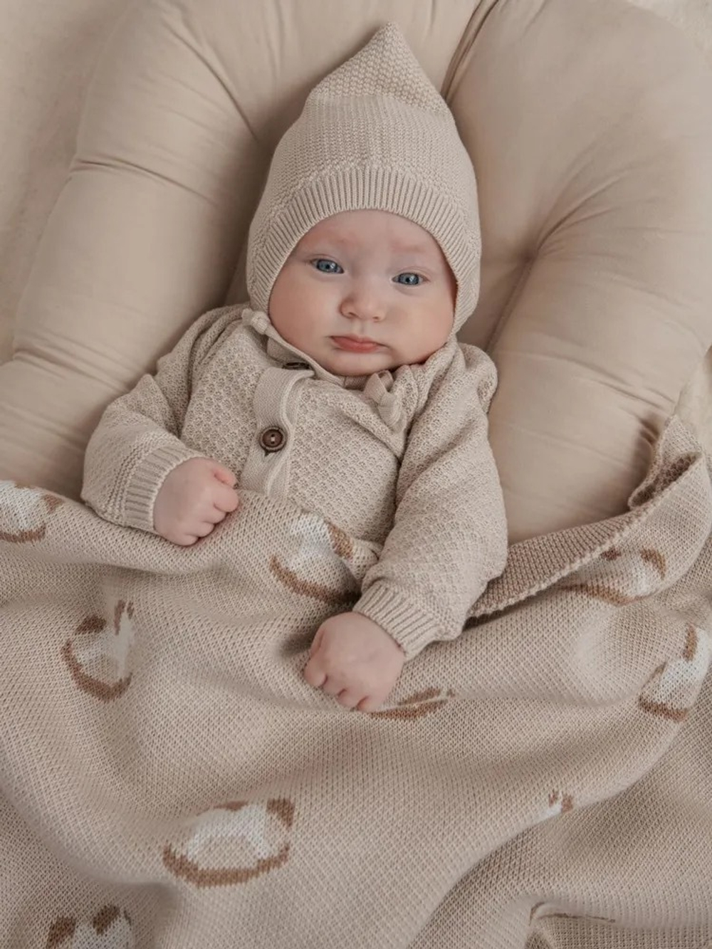 Плед детский Loomknits с лошадками, Топленое молоко