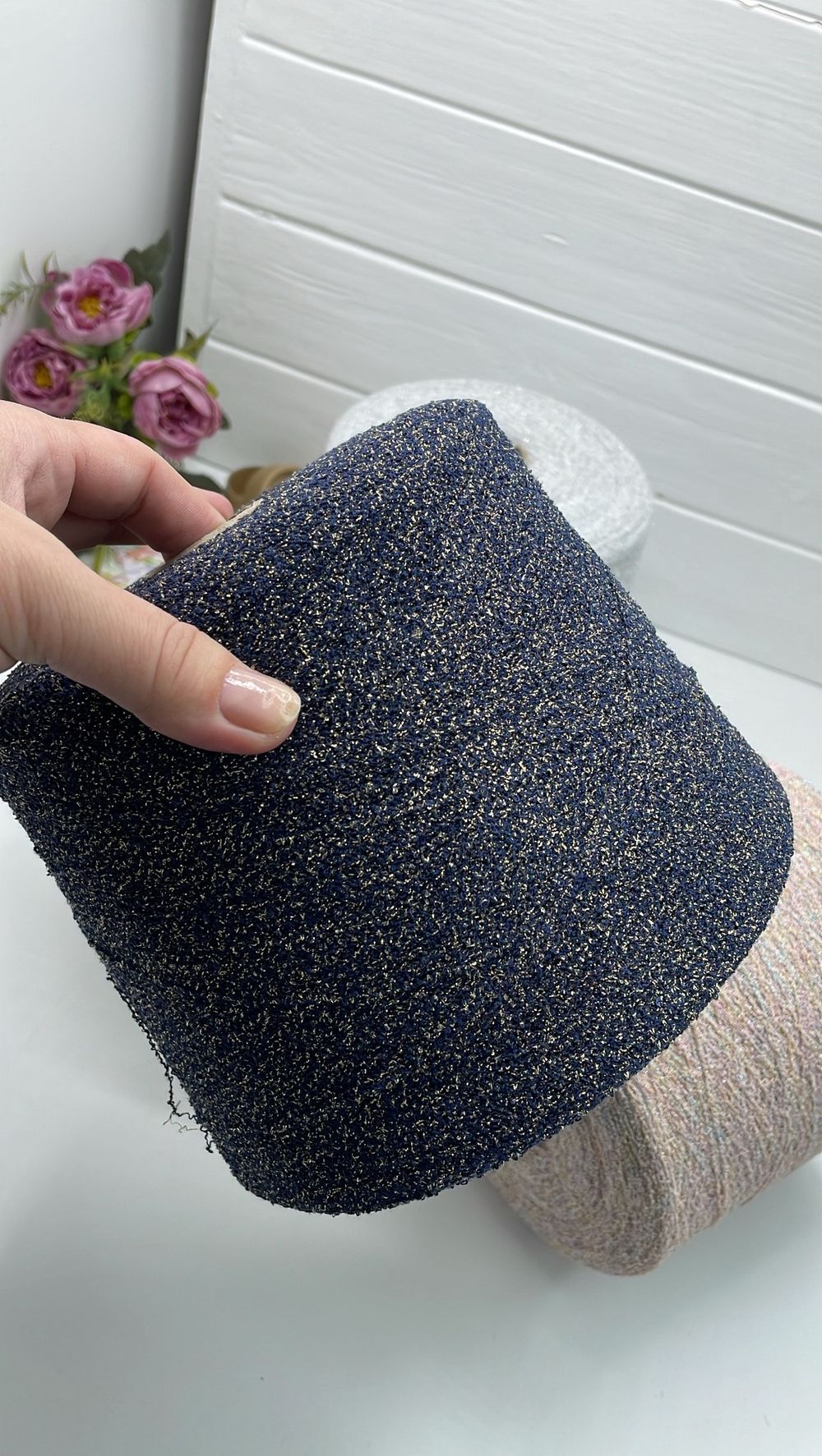 Пряжа хлопок вискоза с люрексом на бобине