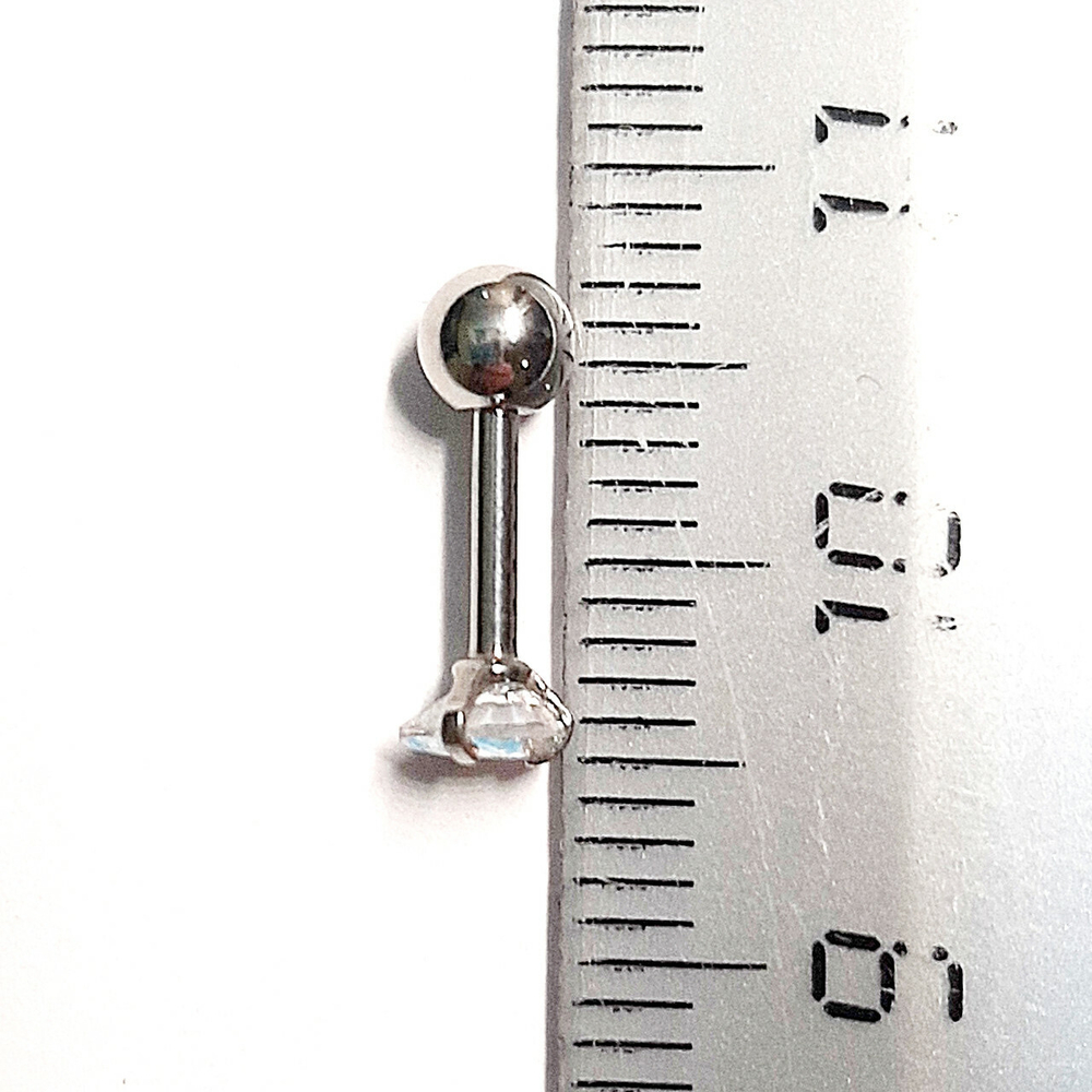 Микроштанга ( 6 мм) для пирсинга уха с радужным кристаллом Сердце 4 мм. Медицинская сталь. 1шт.