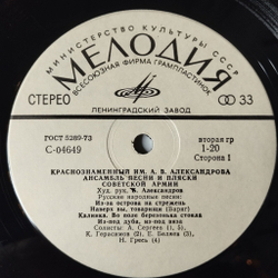 Винтажная виниловая пластинка LP Краснознаменный Ансамбль Песни И Пляски Советской Армии Имени А. В. Александрова (СССР 1991) Во Поле Берёзонька Стояла