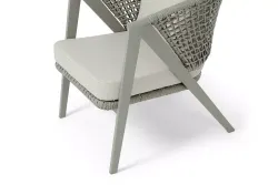 "Амстердам" кресло плетеное из роупа, каркас алюминий, роуп серый круглый, ткань бежевая