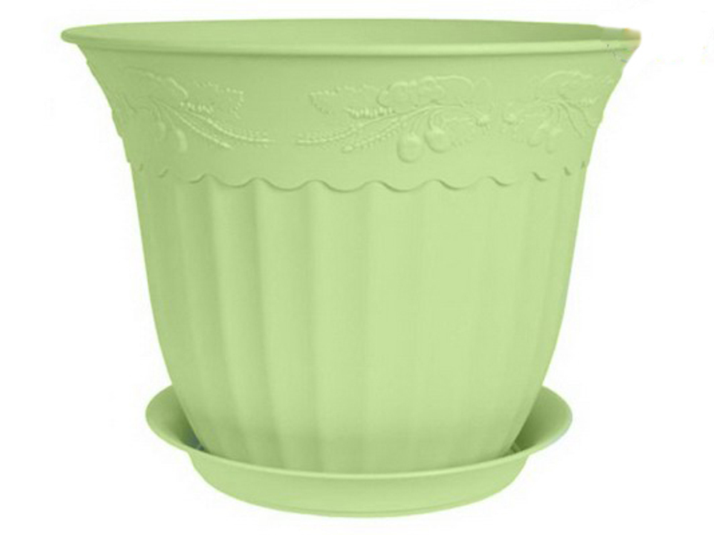 Кашпо для цветов пластиковое d-36см 16л «Дубок» с поддоном фисташка