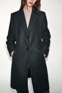 ZARA ПАЛЬТО С ПОДПЛЕЧНИКАМИ ИЗ МЯГКОЙ ТКАНИ, СЕРЫЙ МЕЛАНЖ