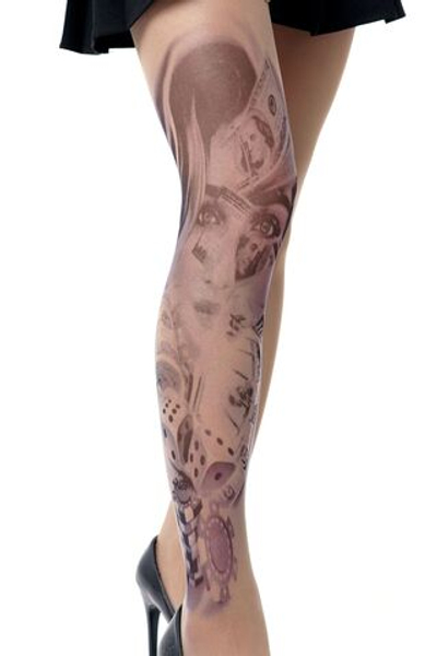 Колготки +size с принтом в виде девушки в казино (Размер: XL-XXL-XXXL) (Цвет: бежевый)