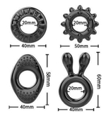 Набор из 4 черных эрекционных колец на пенис (Цвет: черный)