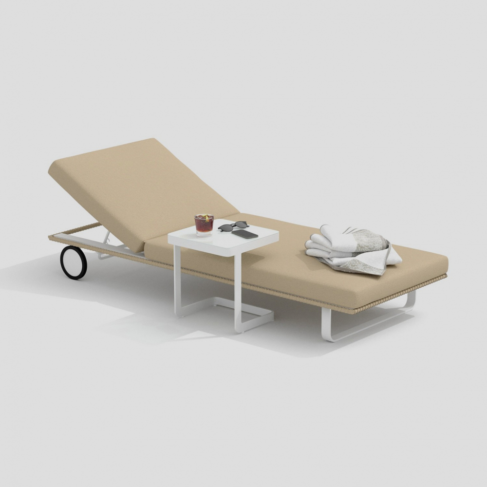 Шезлонг Ideal Patio КОСТА на колесах бежевый - белый каркас
