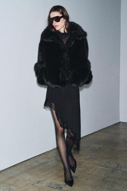 ZARA ЮБКА АСИММЕТРИЧНОГО КРОЯ С КРУЖЕВОМ — ZW COLLECTION, ЧЕРНЫЙ