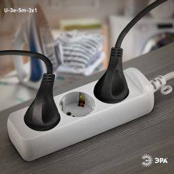 Удлинитель электрический ЭРА U-3e-5m-3x1 с заземлением 3 розетки 5м ПВС 3x1мм2 16А | Бытовые удлинители