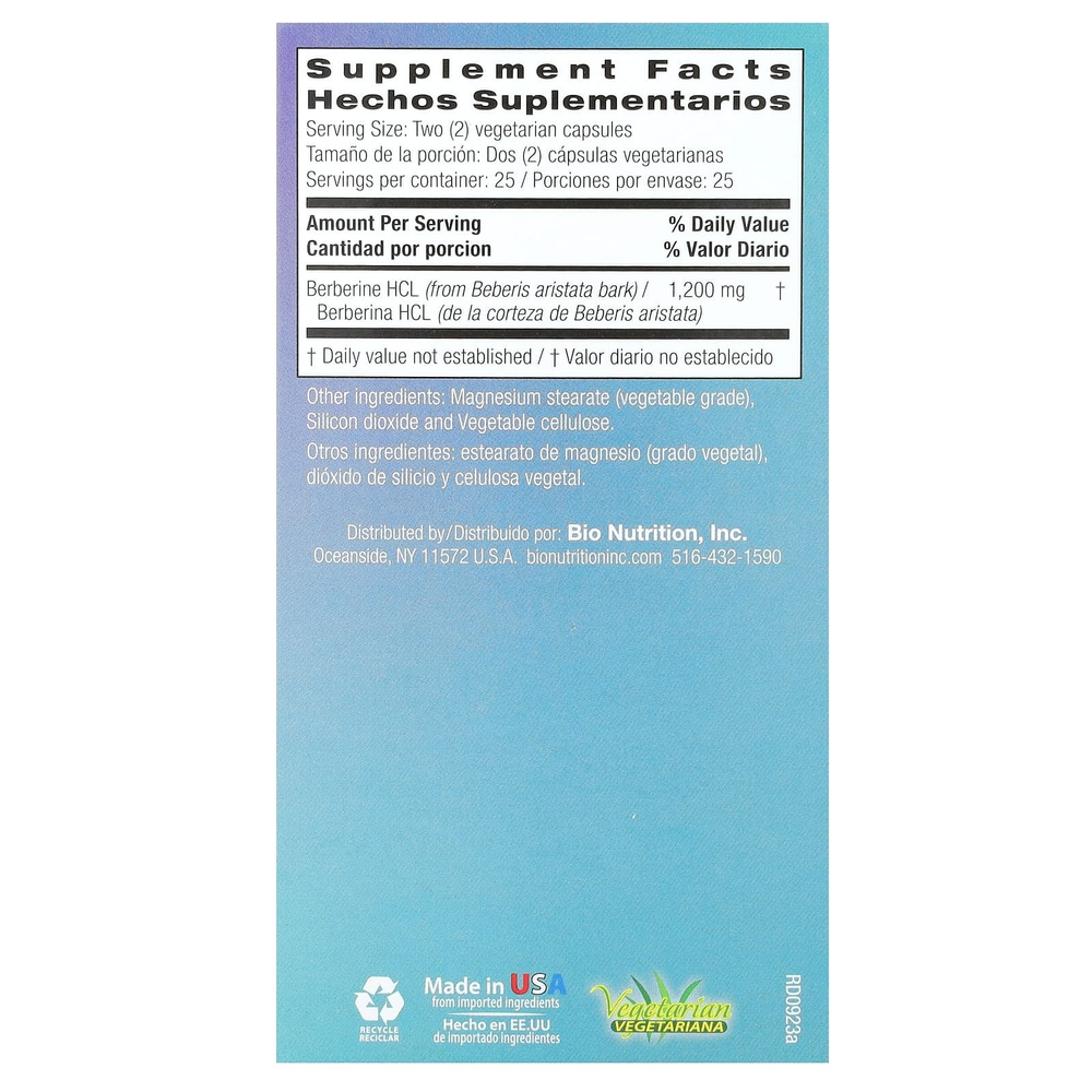 Bio Nutrition, Улучшенный берберин, 50 вегетарианских капсул (600 мг на капсулу)
