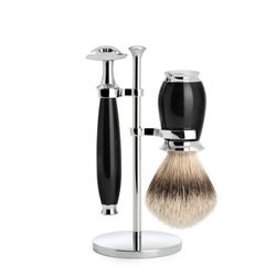 Бритвенный набор MUEHLE PURIST, черная смола, барсучий ворс высшей категории Silvertip, Т-образная бритва (S 091 K 56 SR)