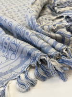 Купон шелк со льном Louis Vuitton голубой с дизайнерским принтом