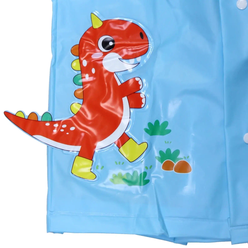 Дождевик-плащ детский «Рокки-Динозаврик» с капюшоном, рукава на резинке, цвет голубой, размер L(68*50см) ДоброСад