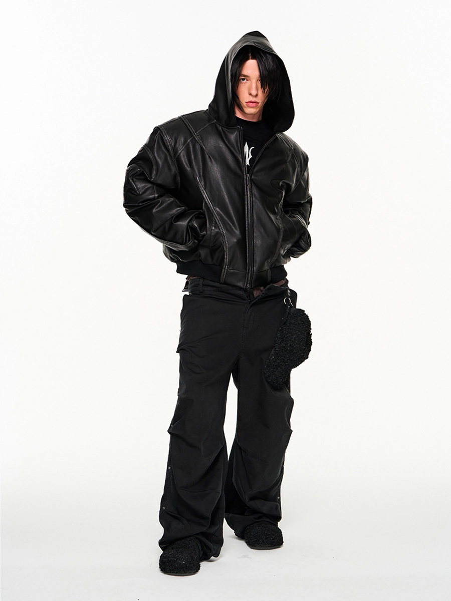 White hooded leather jacket hot sale