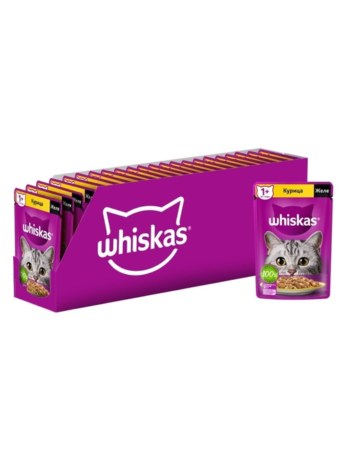 Влажный корм Whiskas для взрослых кошек, желе с курицей, 28 шт x 75 г