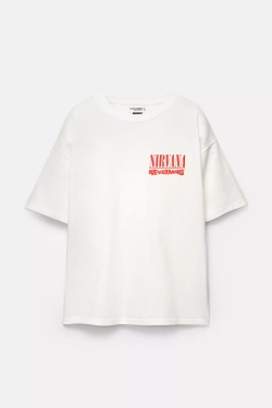 PULL&BEAR Футболка с принтом Nirvana, белый