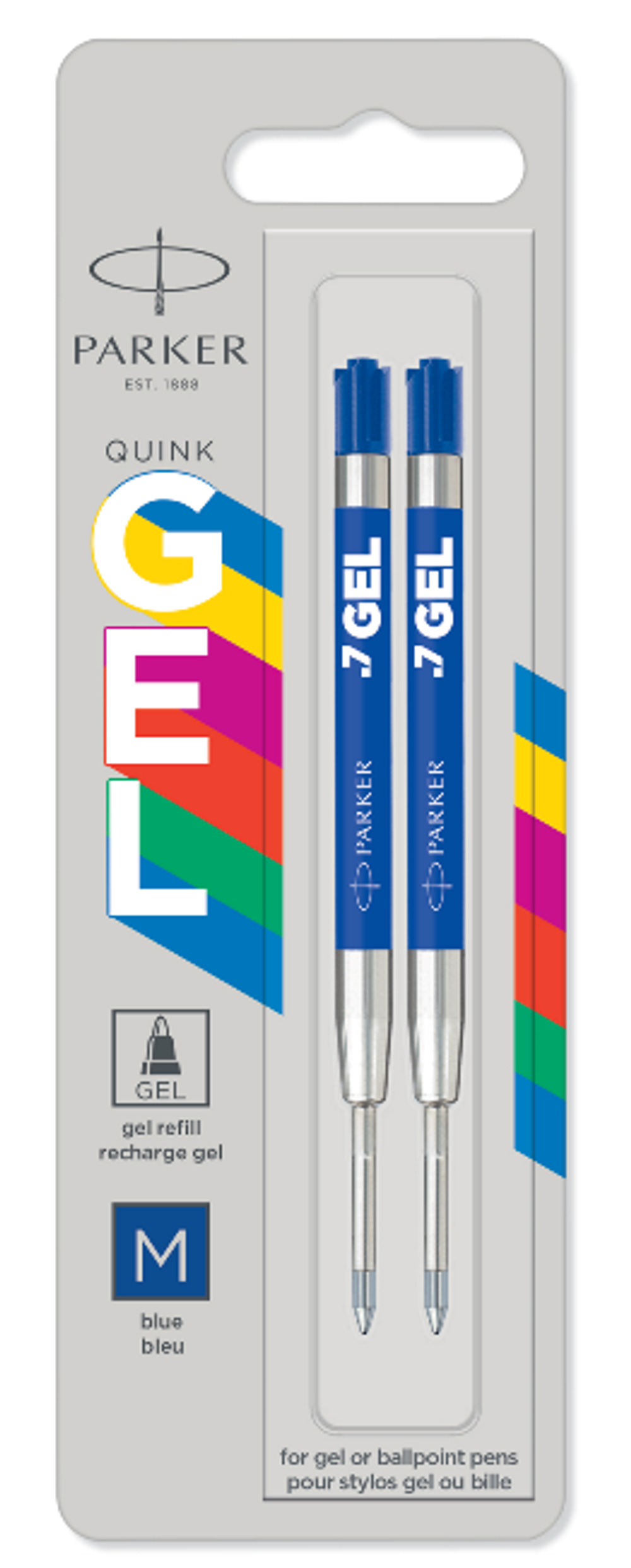 Гелевые стержени Parker Quink Gel, цвет Blue, толщина линии M (0.7), в блистере 2 шт.