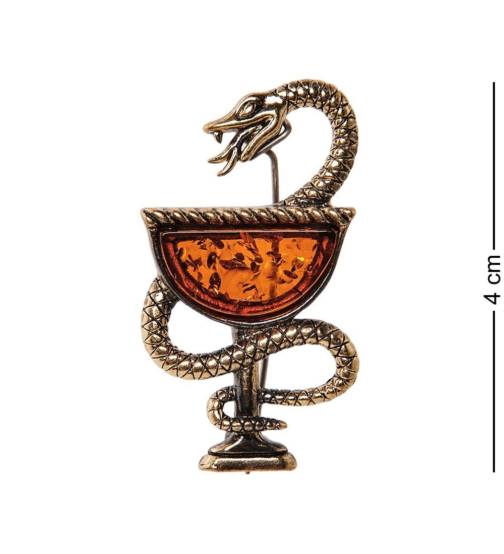 AM-2584 Брошь «Змея в Геральдике» (латунь, янтарь)