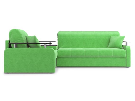 Диван угловой с Баром Денвер 1,4 - Velutto 31 зеленый/  коричневая накладка