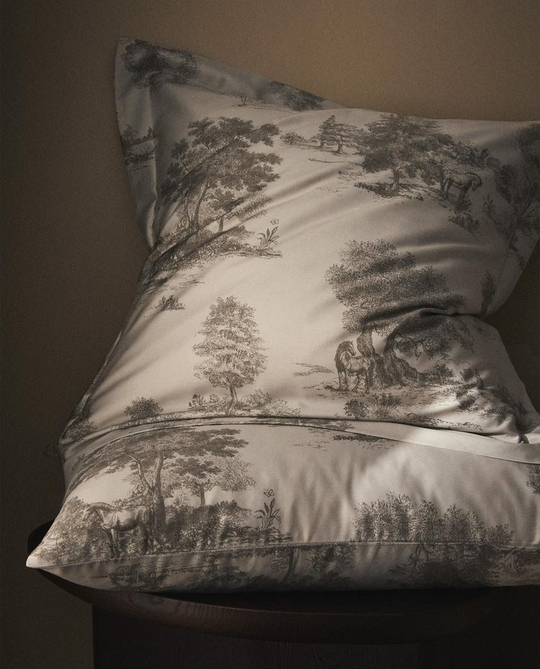 ZARA HOME НАВОЛОЧКА С ПРИНТОМ, СЕРЫЙ/БЕЖЕВЫЙ