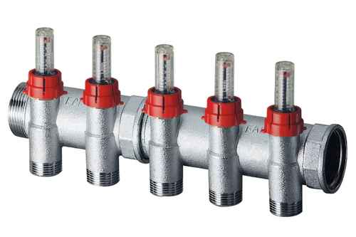 Коллектор запорный 1 1/4"(ВР-НР) с расходомер., 3отв. М24х19
