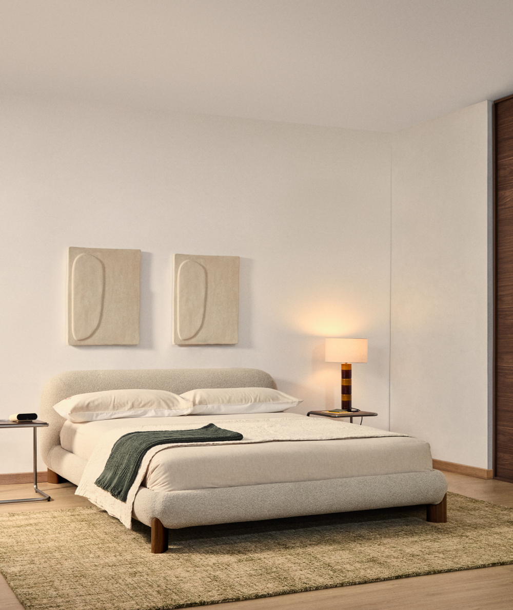 Кровать Odina из букле цвета экрю со съемным чехлом 180 x 200 см