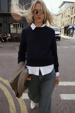 ZARA БАЗОВАЯ ХЛОПКОВАЯ ТОЛСТОВКА, МОРСКОЙ СИНИЙ