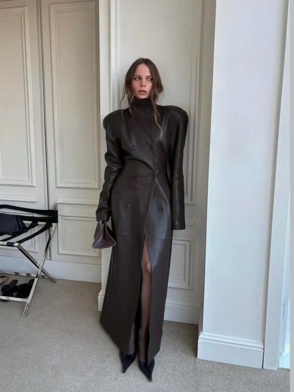 Кожаный тренч, Темно-Коричневый