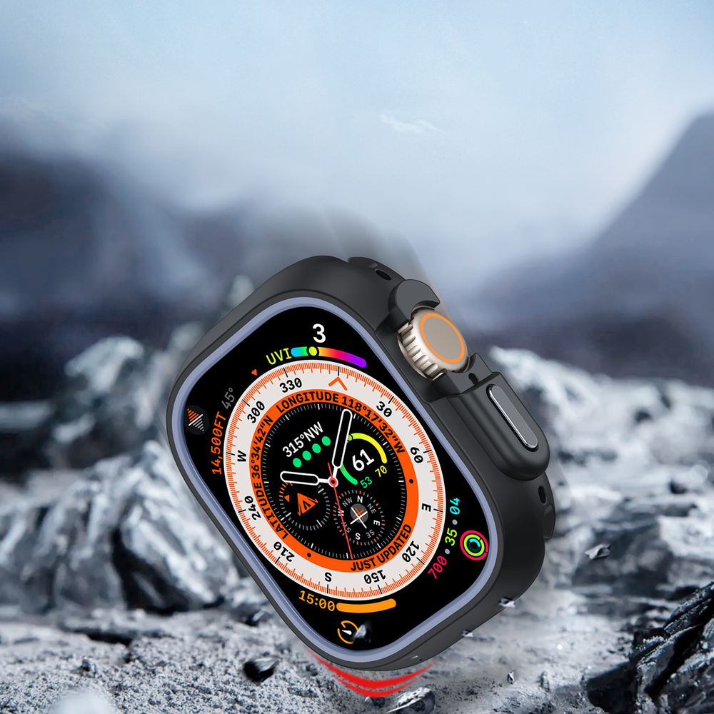 Чехол-бампер для часов Apple Watch Ultra 1 и 2 размер 49мм, черный с серой вставкой (Black/Gray) от Dux Ducis, серия Bamo Series Case