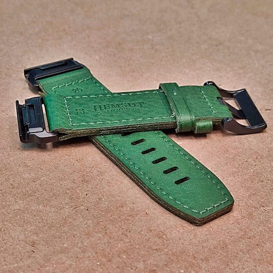 Ремешок 26 мм. Hemsut для Garmin натуральная кожа (Зеленый)