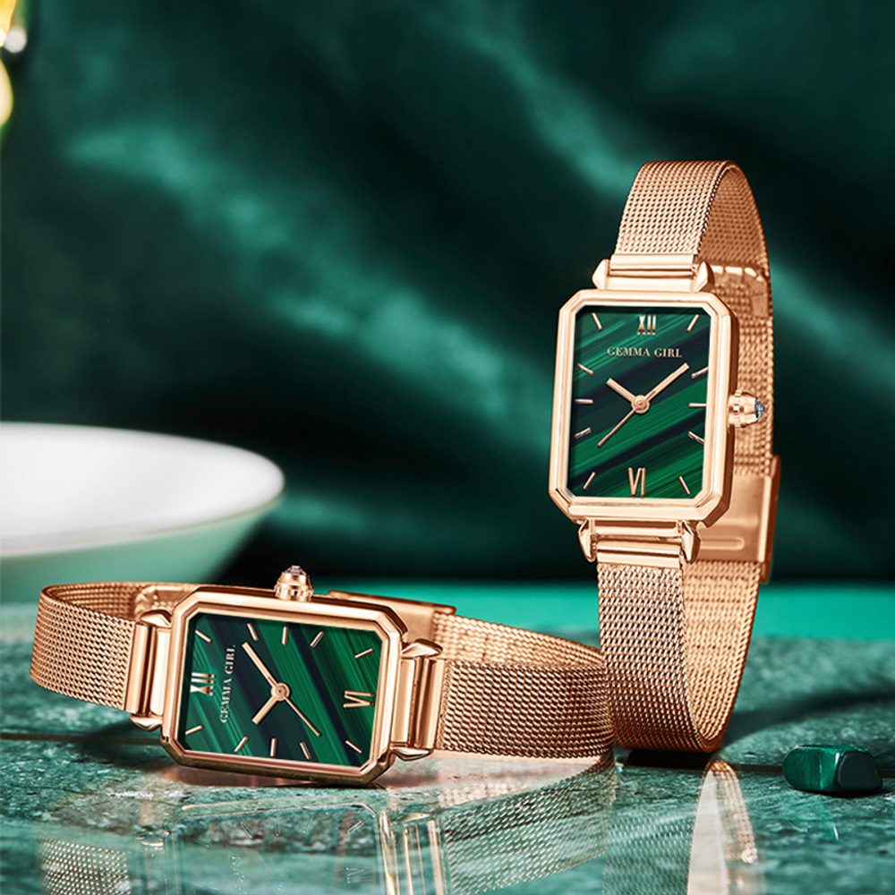 GEMMA GIRL Quartz Movement Steel Strap Watch Women"s Watch Green Dial