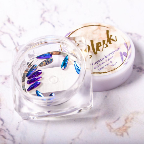 Blesk, Стразы фигурные "Капля", цвет синий 2*6 мм (10 шт)